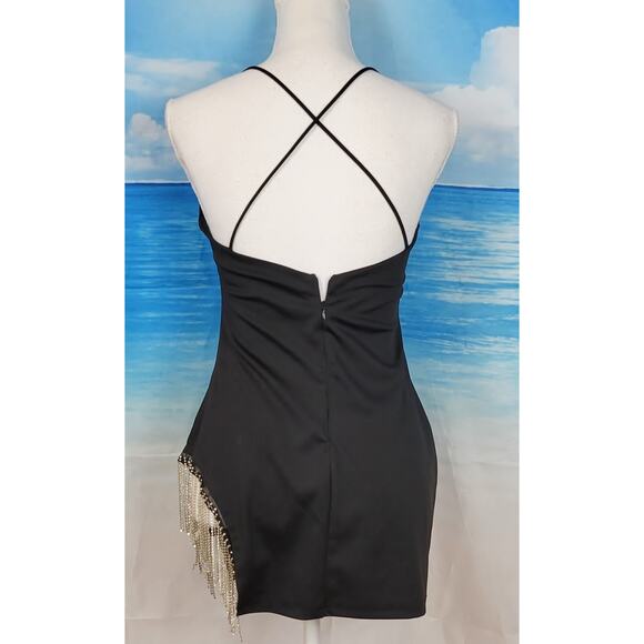 Woman's BLACK SEXY Club Party Dress Faux DIAMOND FRINGE Back Zip STRETCH size Sm - Picture 7 of 12